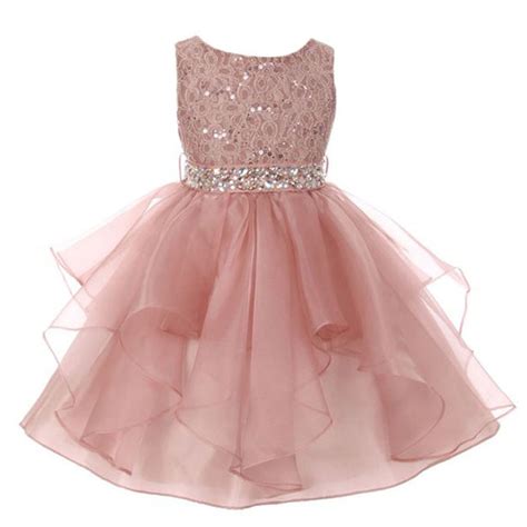 My Best Kids Girls Blush Pink Lace Crystal Tulle Ruffle Flower Girl