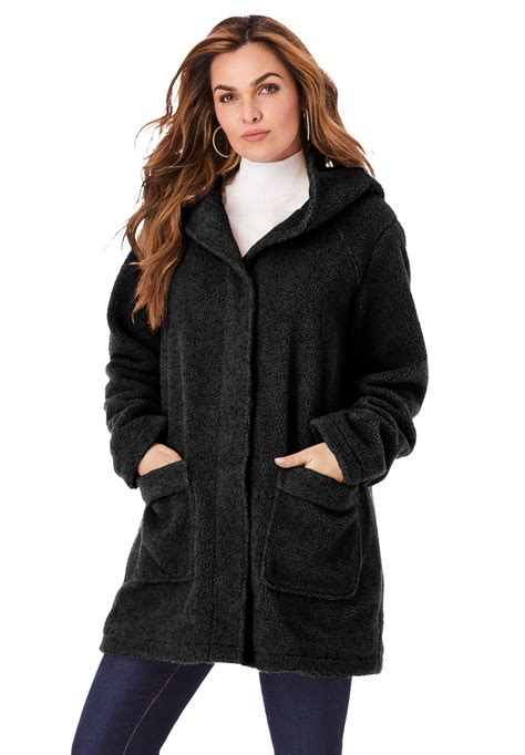 Roamans Roamans Womens Plus Size Hooded Textured Fleece Coat Coat