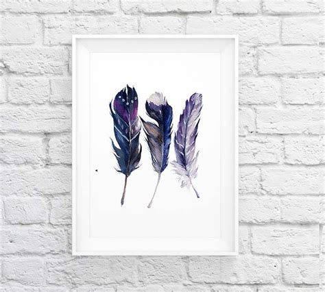 Watercolor Feathers Printable Art Nature Art Print Feathers Etsy