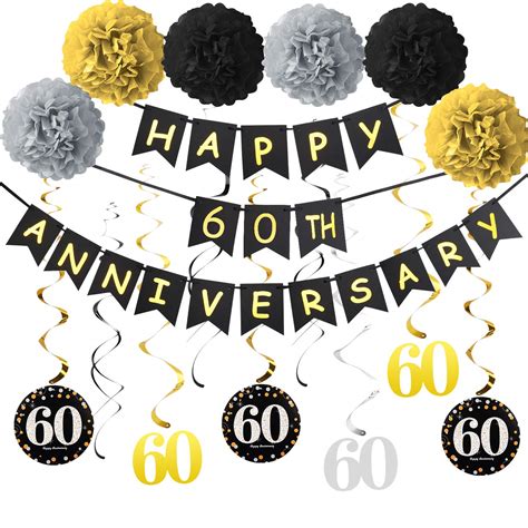Buy 60th Anniversary Decorations Supplies Kit Gold Glitter Happy 60th