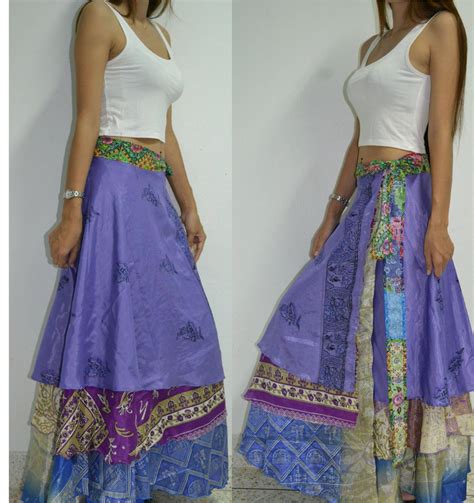 3 Layers Long Wrap Skirt India Sari Hippie Violet Lavender Etsy India Sari Saris Boho