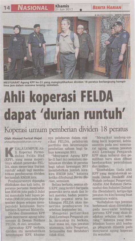 Kpf always seeks to promote and encourage the retention monies members through the provision of investment services. Keratan Akhbar - Koperasi Permodalan FELDA Malaysia Berhad
