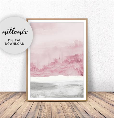 Blush Pink And Grey Abstract Art Watercolor Printable Art Etsy Pink