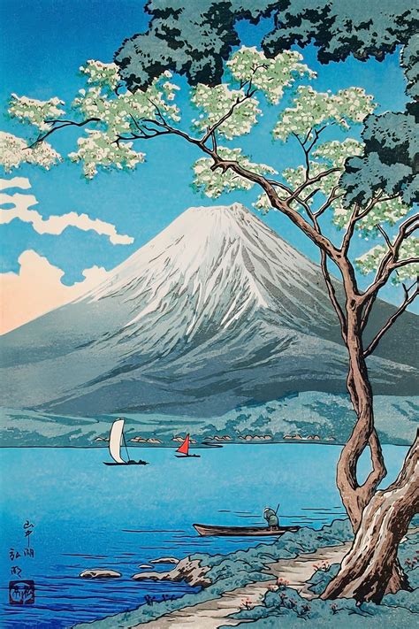 Japanese Art Print Mount Fuji From Lake Yamanaka By Takahashi Hiroaki