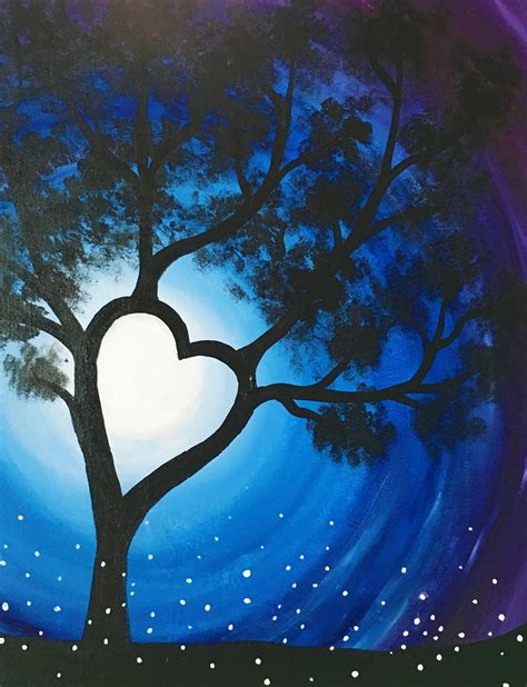 Heart Tree In Moonlight By Lauren Shewhart Paint Nite Paintings