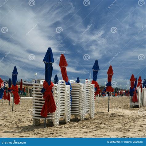 Colorful Parasols On Deauville Beach France Stock Photo Image Of