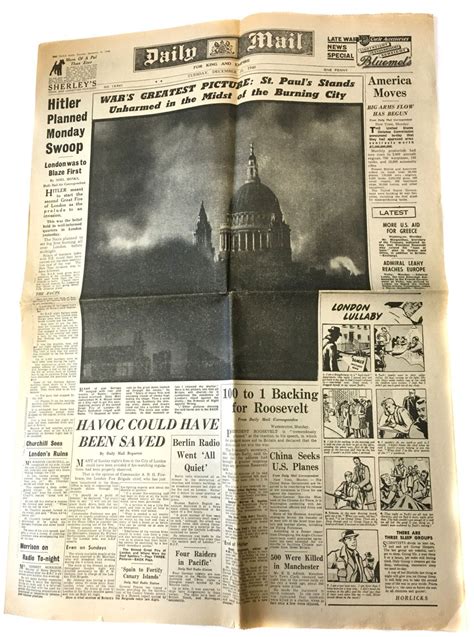 1940s Daily Mail Wars Greatest Picture St Pauls Cathedral Unharmed