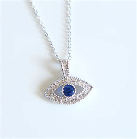 Genuine Sterling Silver Necklace Turkey Round Evil Eye Blue Cz