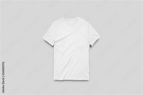 Blank White T Shirts Mock Up On Soft Gray Background Front View Ready