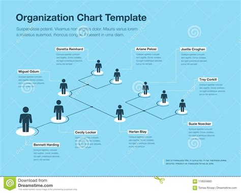Simple Blue And White Company Organization Hierarchy Chart Template