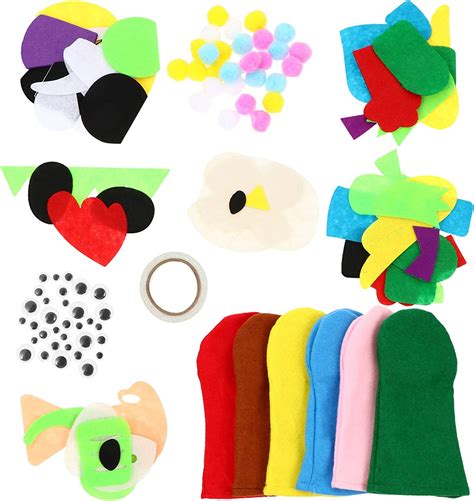 Toddmomy 6 Sets Hand Puppet Making Kit For Kids Art Craft Felt Sock