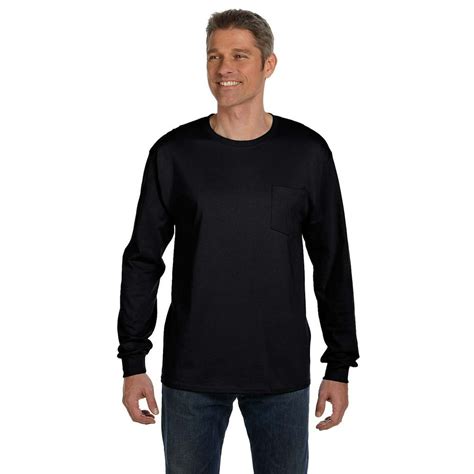 Hanes The Hanes Mens 61 Oz Tagless Long Sleeve Pocket T Shirt Black