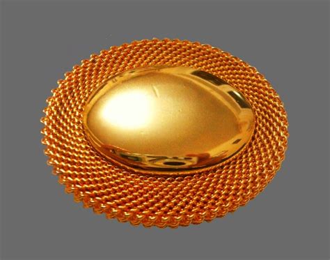 Oval Shaped Gold Tone Textured Metal Brooch Cm Kaleidoscope Effect