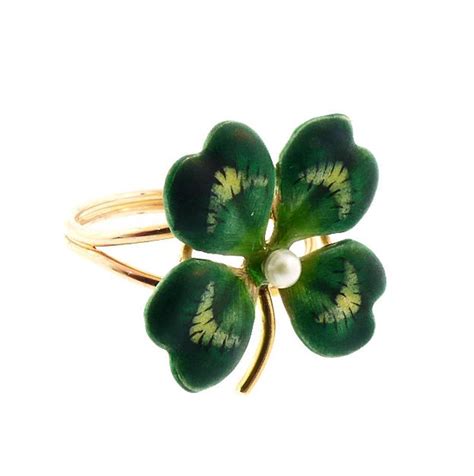 Enameled 14k Gold And Pearl Four Leaf Clover Conversion Ring Etsy
