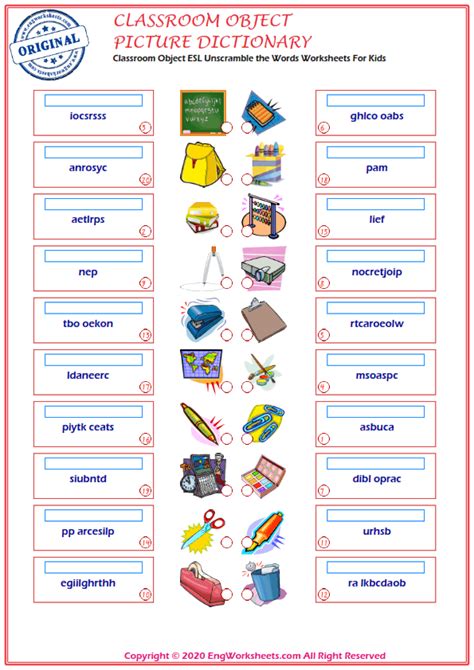 Classroom Objects Printable English Esl Vocabulary Worksheets 1