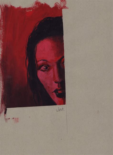 Woman Scared Red Face Painted Art Signed By Val Mayerik