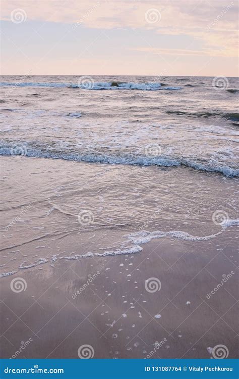 Pink Sandy Beach Sea Shore Scenery With Beautiful Sand Beach Waves