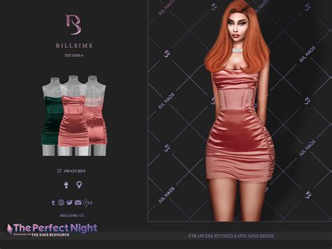 Strapless Ruched Satin Mini Dress By Bill Sims At Tsr Sims 4 Updates