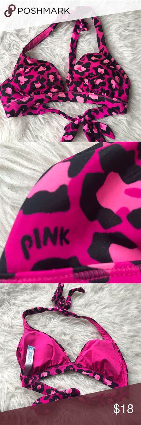 Victoria Secret Pink Leopard Bikini Halter Top M