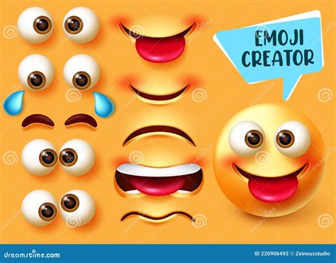 Emoji Smileys Creator Happy Vector Set Emojis Emoticon Character Kit