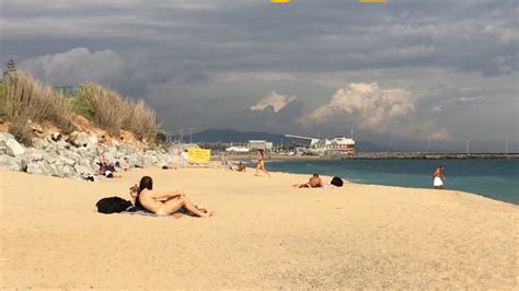 Platja De La Mar Bella Is A Nudist Beach In Barcelona Spain No Crowd In Oct