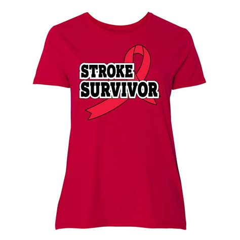 Inktastic Stroke Survivor With Red Ribbon Womens Plus Size T Shirt