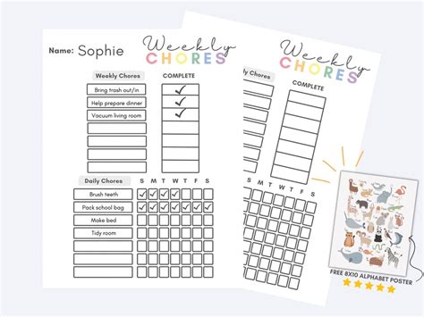 Weekly Chore Chart For Kids Daily Chores Printable Etsy