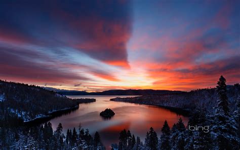 Sunset Landscapes Nature Snow Forest Lakes 1920x1200