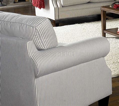 White And Blue Striped Fabric Cottage Style Sofa And Loveseat Set