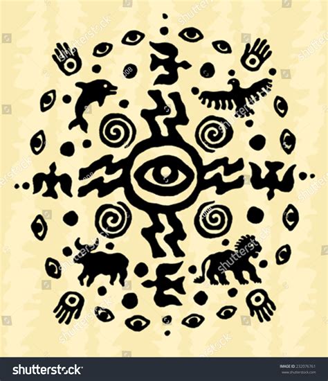 Ethnic Tribal Native Prehistoric Eye Shaman Animal Symbol Stock Vector