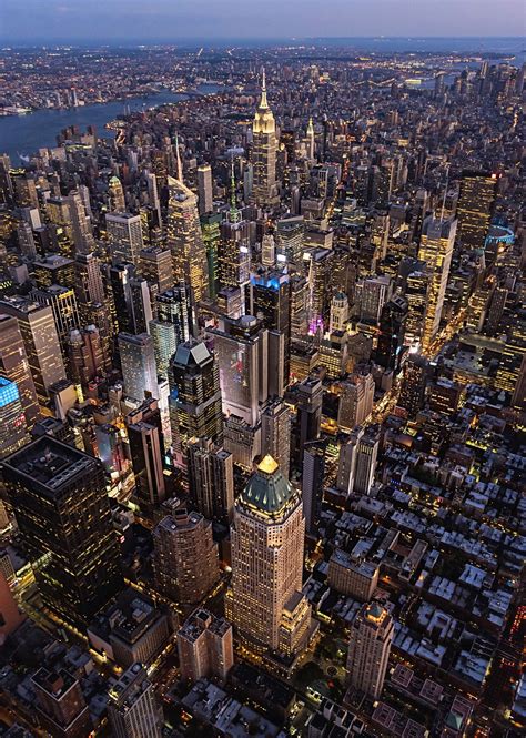 Aerial View Of New York Cityscape At Dusk New York United States
