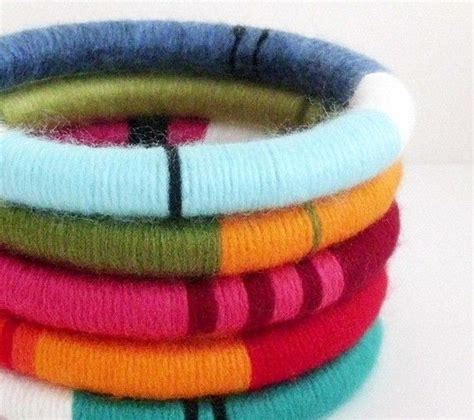 Set Of 5 Yarn Wrapped Stacking Bangles Free By Mysticfibers 4000