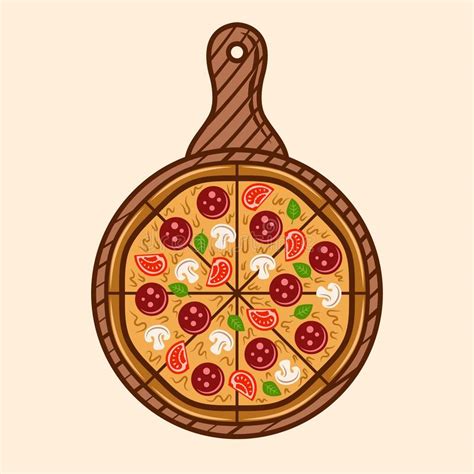 Pizza On Cutting Board Vector Colored Illustration Stock Vector