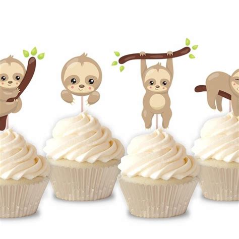 Baby Sloth Cupcake Toppers Sloths Hanging Around Sloth Etsy