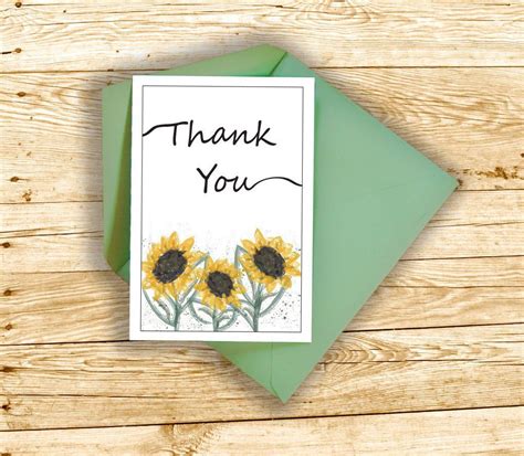 Thank You Card Sunflowers Printable Greeting Card Flowers Etsy