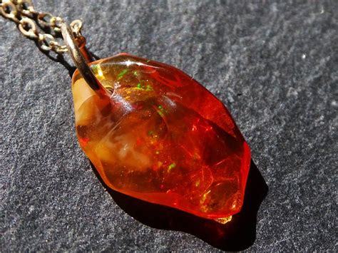 Small Fire Opal Pendant Gold Fire Opal Necklace Gold Raw Opal Etsy
