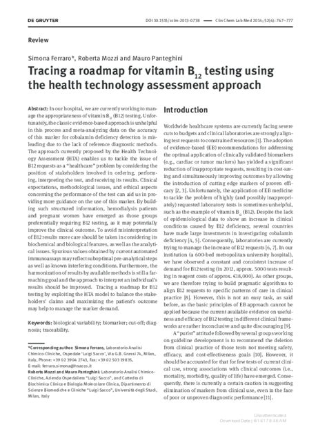Pdf Tracing A Roadmap For Vitamin B12 Testing Using The Health