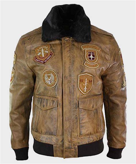 Mens Real Leather Aviator Tan Bomber Jacket With Patches