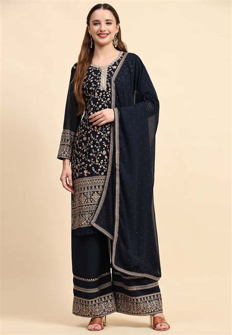 Buy Embroidered Georgette Pakistani Suit In Navy Blue Online Kry1566 Utsav Fashion