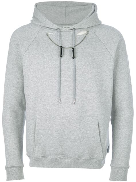Saint Laurent Chain Detail Hooded Sweatshirt In Gray For