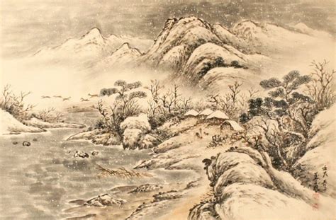 79: Korean Winter Landscape Painting by Ok Po : Lot 79