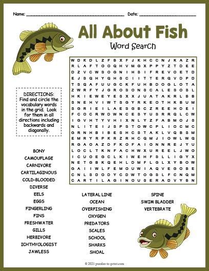 All About Fish Word Search Puzzle In 2021 Worksheets For Kids
