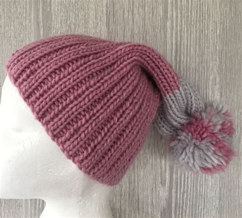 Knitted Pink Slouchy Pompom Beanie Pink Slouch Ladies Pink Etsy