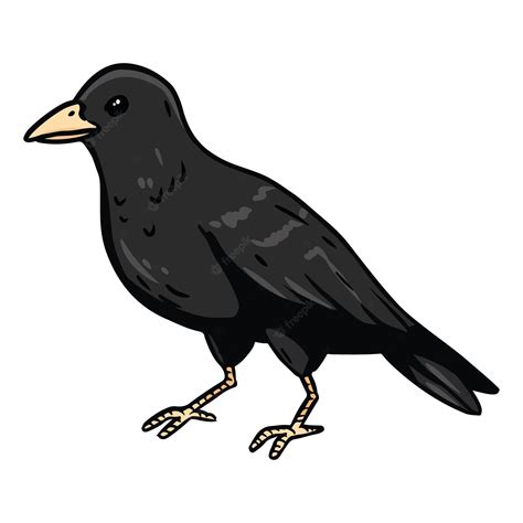 Premium Vector Crow Or Raven Cartoon Icon Wild Bird Outline Comic