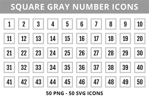 Gray Square Dl Number Icons 1 50 Photoshop Graphics ~ Creative Market