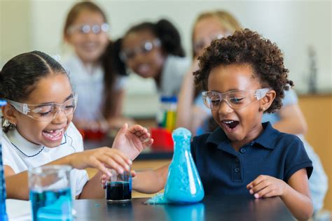 Excited School Girls During Chemistry Experiment Creative Child