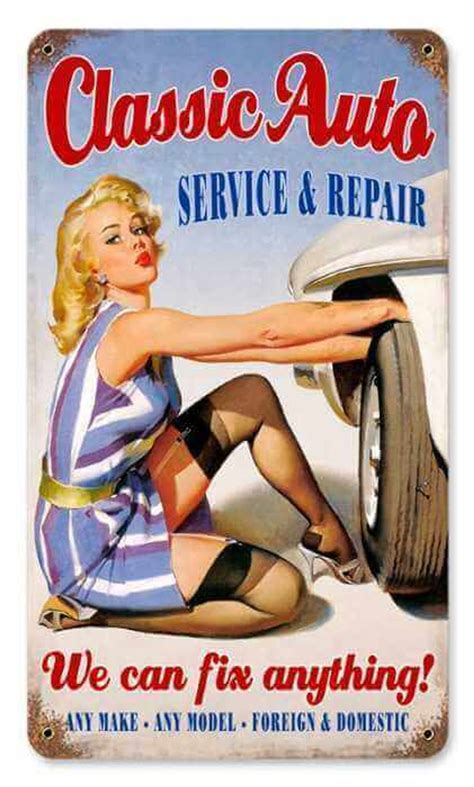 Vintage Classic Auto Pin Up Girl Metal Sign 8 X 14 Inches