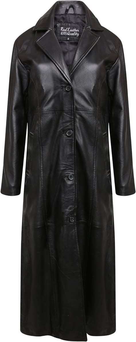 New Womens Vintage Classic Real Leather Gothic Long Trench Coat Full