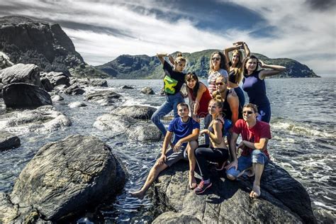 Group Of People Having Fun On The Beach Of Norway Stock Image Image
