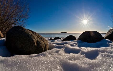Wallpaper Sunlight Sea Water Rock Shore Sand Reflection Snow